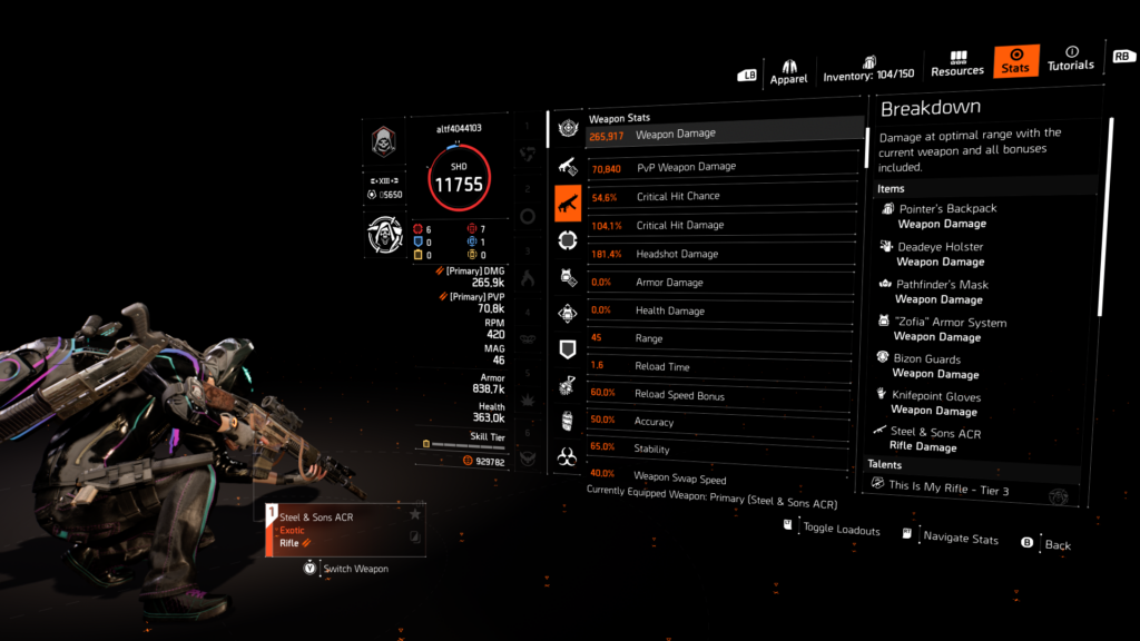 The Division 2, Steel & Sons, Build One.