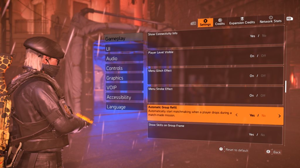The Division 2, Group Setting in Social Menu