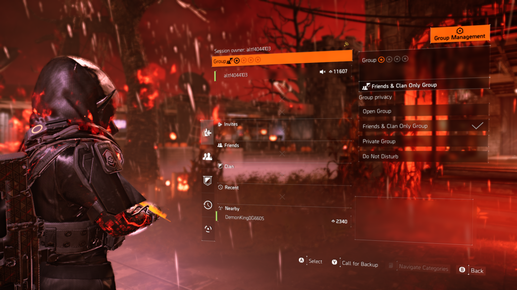 The Division 2, Group Setting in Social Menu