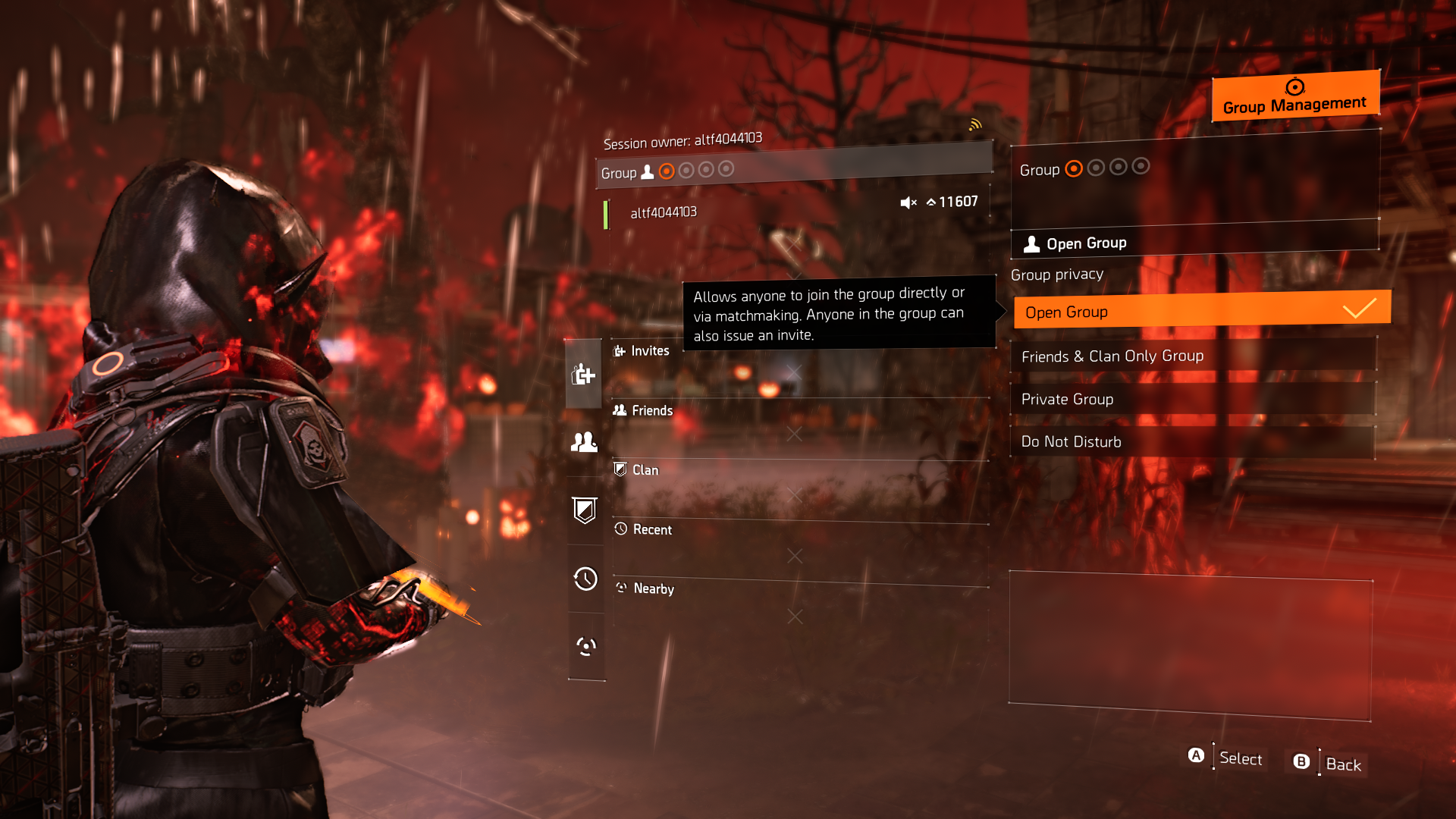 The Division 2, Group Setting in Social Menu